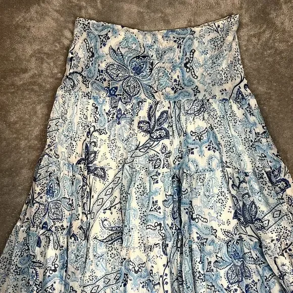 Ralph Lauren Tiered Maxi Skirt Womens S Blue Paisley 100% Silk Bohemian Gypsy - Picture 7 of 9